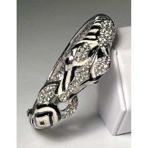 Vintage Zebra Enamel and Crystal Rhinestones Hinged Bracelet